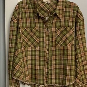 Very J Green and Tan Plaid Button Down Shirt